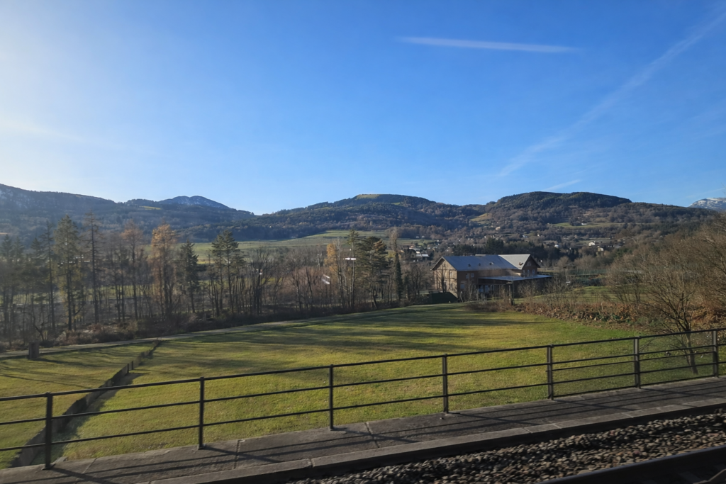 simmering scenic view from train window
